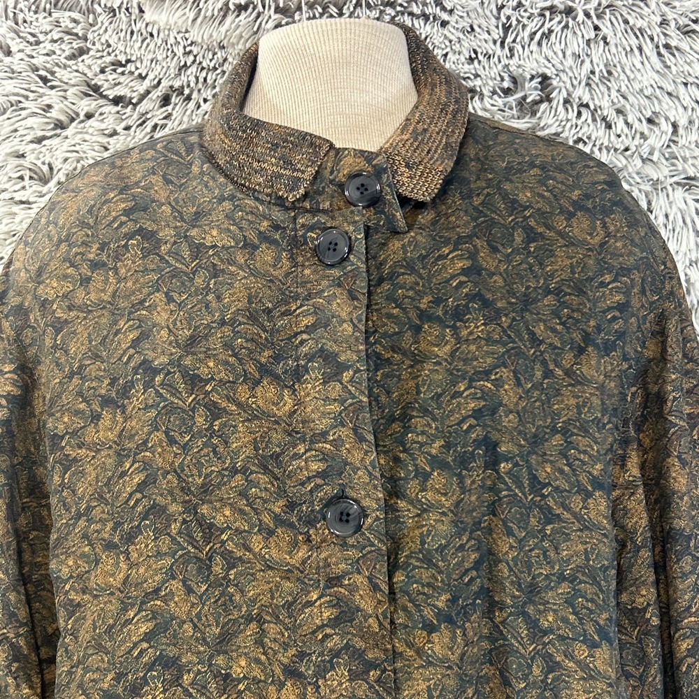 Vintage Linda Allard Ellen Tracy 90's Silk Brown Floral Bomber Jacket Neutral M - Picture 2 of 13